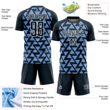 Load image into Gallery viewer, Custom Navy Light Blue-White Abstract Geometric Triangles Sublimation Soccer Uniform Jersey
