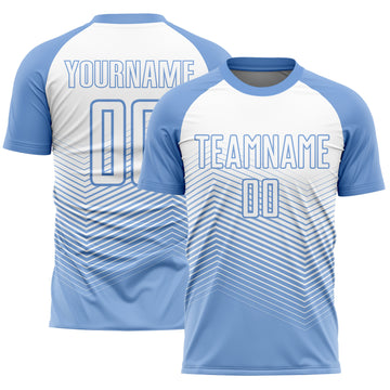 Custom Light Blue White Lines Sublimation Soccer Uniform Jersey