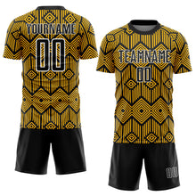 Load image into Gallery viewer, Custom Gold Black-White Abstract Geometric Shapes Sublimation Soccer Uniform Jersey
