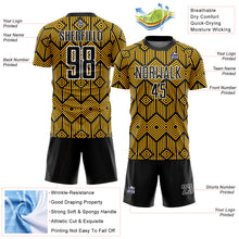 Load image into Gallery viewer, Custom Gold Black-White Abstract Geometric Shapes Sublimation Soccer Uniform Jersey
