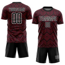 Load image into Gallery viewer, Custom Crimson Black-White Abstract Geometric Shapes Sublimation Soccer Uniform Jersey
