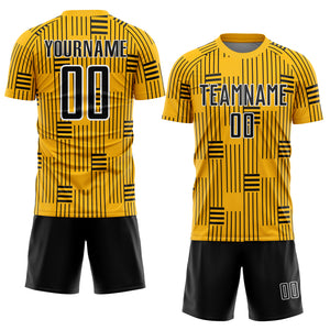 Custom Gold Black-White Lines Sublimation Soccer Uniform Jersey