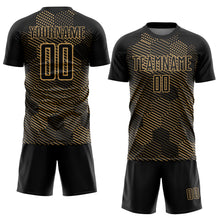 Load image into Gallery viewer, Custom Black Old Gold Abstract Hexagon Sublimation Soccer Uniform Jersey

