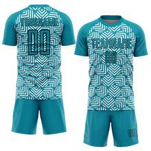 Load image into Gallery viewer, Custom Teal Black Abstract Geometric Shapes Sublimation Soccer Uniform Jersey
