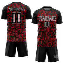 Load image into Gallery viewer, Custom Black Red-White Abstract Geometric Shapes Sublimation Soccer Uniform Jersey
