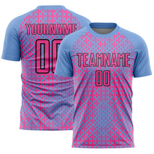 Load image into Gallery viewer, Custom Light Blue Pink-Black Abstract Geometric Shapes Sublimation Soccer Uniform Jersey
