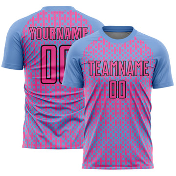 Custom Light Blue Pink-Black Abstract Geometric Shapes Sublimation Soccer Uniform Jersey