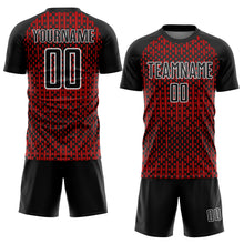 Load image into Gallery viewer, Custom Black Red-White Abstract Geometric Shapes Sublimation Soccer Uniform Jersey
