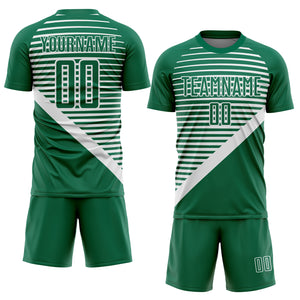 Custom Kelly Green White Stripes Sublimation Soccer Uniform Jersey