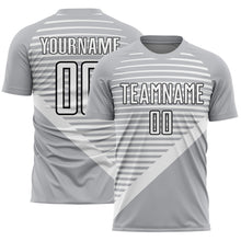 Load image into Gallery viewer, Custom Gray White-Black Stripes Sublimation Soccer Uniform Jersey
