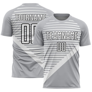 Custom Gray White-Black Stripes Sublimation Soccer Uniform Jersey