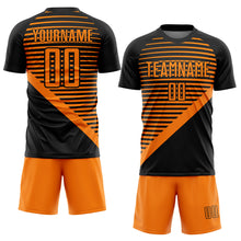 Load image into Gallery viewer, Custom Black Bay Orange Stripes Sublimation Soccer Uniform Jersey
