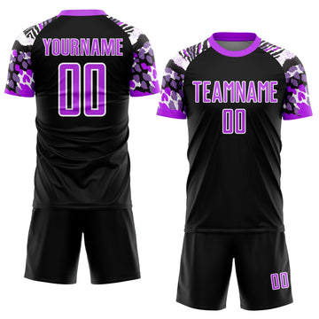 Custom Black Purple-White Animal Print Sublimation Soccer Uniform Jersey