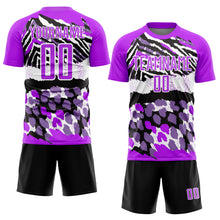 Load image into Gallery viewer, Custom Purple Black-White Animal Print Sublimation Soccer Uniform Jersey
