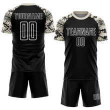 Load image into Gallery viewer, Custom Black Cream-White Snake Skin Sublimation Soccer Uniform Jersey
