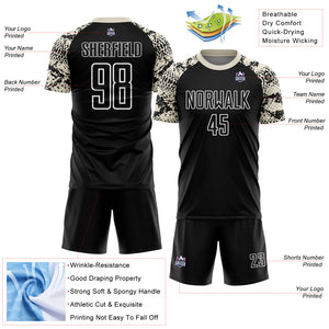 Custom Black Cream-White Snake Skin Sublimation Soccer Uniform Jersey