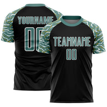 Load image into Gallery viewer, Custom Black Midnight Green-White Curved And Wavy Lines Sublimation Soccer Uniform Jersey
