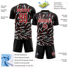 Load image into Gallery viewer, Custom Black Red-White Curved And Wavy Lines Sublimation Soccer Uniform Jersey
