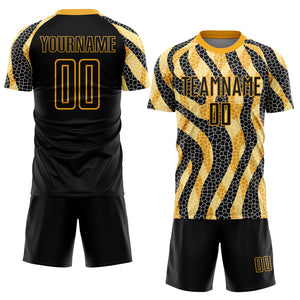 Custom Black Gold Animal Print Sublimation Soccer Uniform Jersey