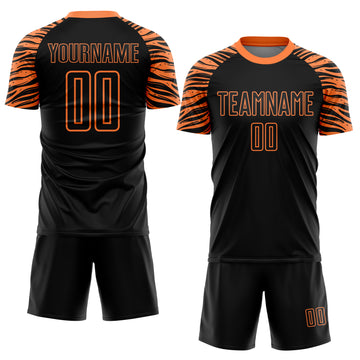 Custom Black Orange Tiger Stripes Sublimation Soccer Uniform Jersey