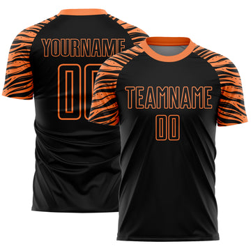 Custom Black Orange Tiger Stripes Sublimation Soccer Uniform Jersey
