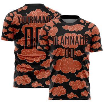 Custom Black Orange Cloud Pattern Sublimation Soccer Uniform Jersey
