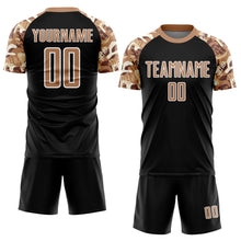 Load image into Gallery viewer, Custom Black Old Gold-White Camouflage Sublimation Soccer Uniform Jersey
