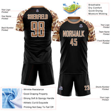 Load image into Gallery viewer, Custom Black Old Gold-White Camouflage Sublimation Soccer Uniform Jersey
