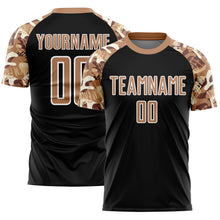 Load image into Gallery viewer, Custom Black Old Gold-White Camouflage Sublimation Soccer Uniform Jersey
