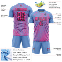Load image into Gallery viewer, Custom Light Blue Pink-Black Slash Sublimation Soccer Uniform Jersey
