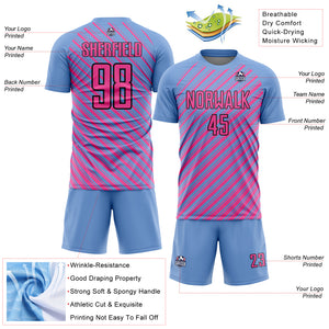 Custom Light Blue Pink-Black Slash Sublimation Soccer Uniform Jersey