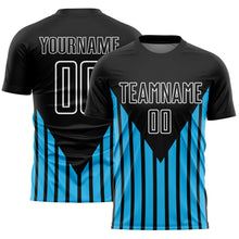 Load image into Gallery viewer, Custom Black Sky Blue-White Lines Sublimation Soccer Uniform Jersey
