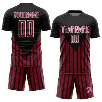 Custom Black Crimson-White Lines Sublimation Soccer Uniform Jersey