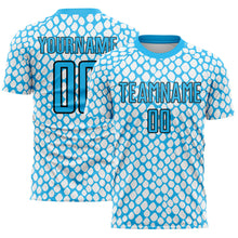 Load image into Gallery viewer, Custom Sky Blue Black-White Snake Skin Sublimation Soccer Uniform Jersey
