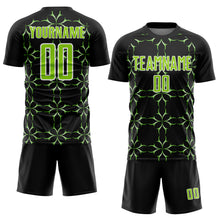 Load image into Gallery viewer, Custom Black Neon Green-White Damask Pattern Sublimation Soccer Uniform Jersey
