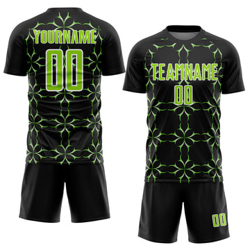 Custom Black Neon Green-White Damask Pattern Sublimation Soccer Uniform Jersey