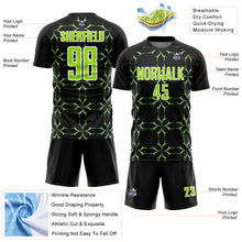 Load image into Gallery viewer, Custom Black Neon Green-White Damask Pattern Sublimation Soccer Uniform Jersey
