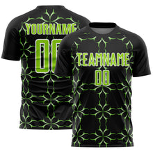 Load image into Gallery viewer, Custom Black Neon Green-White Damask Pattern Sublimation Soccer Uniform Jersey
