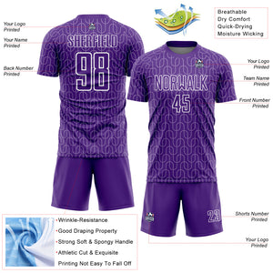 Custom Purple White Geometric Pattern Sublimation Soccer Uniform Jersey