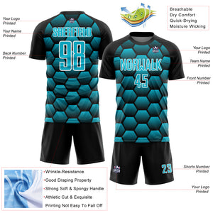 Custom Black Lakes Blue-White Hexagons Pattern Sublimation Soccer Uniform Jersey