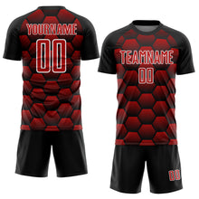 Load image into Gallery viewer, Custom Black Red-White Hexagons Pattern Sublimation Soccer Uniform Jersey
