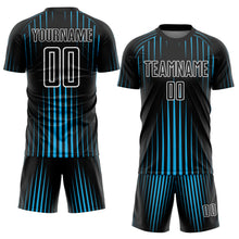 Load image into Gallery viewer, Custom Black Sky Blue-White Lines Sublimation Soccer Uniform Jersey
