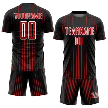 Custom Black Red-White Lines Sublimation Soccer Uniform Jersey