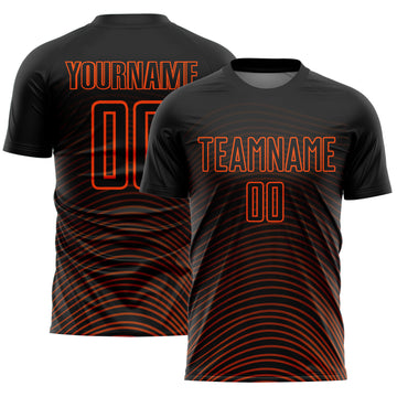 Custom Black Orange Gradient Geometric Lines Sublimation Soccer Uniform Jersey