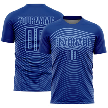 Custom Royal Light Blue Gradient Geometric Lines Sublimation Soccer Uniform Jersey