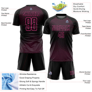 Custom Black Pink Geometric Lines Sublimation Soccer Uniform Jersey