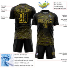 Load image into Gallery viewer, Custom Black Yellow Geometric Lines Sublimation Soccer Uniform Jersey
