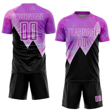 Load image into Gallery viewer, Custom Purple Black-White Geometric Pattern Sublimation Soccer Uniform Jersey
