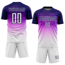 Load image into Gallery viewer, Custom Dark Purple White Gradient Hexagons Pattern Sublimation Soccer Uniform Jersey
