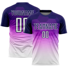 Load image into Gallery viewer, Custom Dark Purple White Gradient Hexagons Pattern Sublimation Soccer Uniform Jersey
